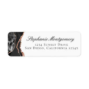 Elegante Agate Schwarz-weiß Rose Gold Foil Adresse