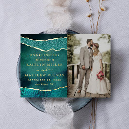 Elegante Agate Wedding Foto Announcement Cards Folieneinladung
