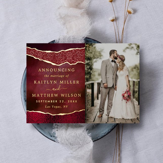 Elegante Agate Wedding Foto Announcement Cards Folieneinladung (Von Creator hochgeladen)