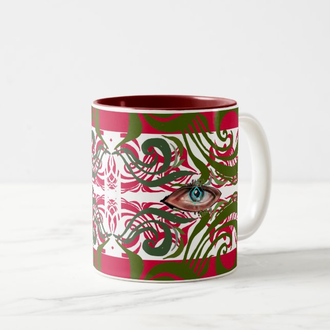 Elegante Alien Pattern Blau Mit Augen Zweifarbige Tasse (VorderseiteRechts)