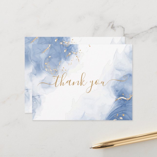 Elegante Alkohol Tinte Gold Blue White Vielen Dank Postkarte (Vorderseite/Rückseite Beispiel)