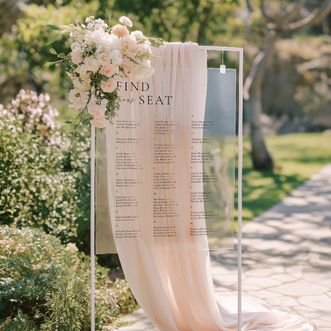 Elegante Alphabetische Hochzeit für Ihren Sitzplat Acrylschild (Elegant Modern Alphabetical Find Your Seat Wedding Acrylic Sign)