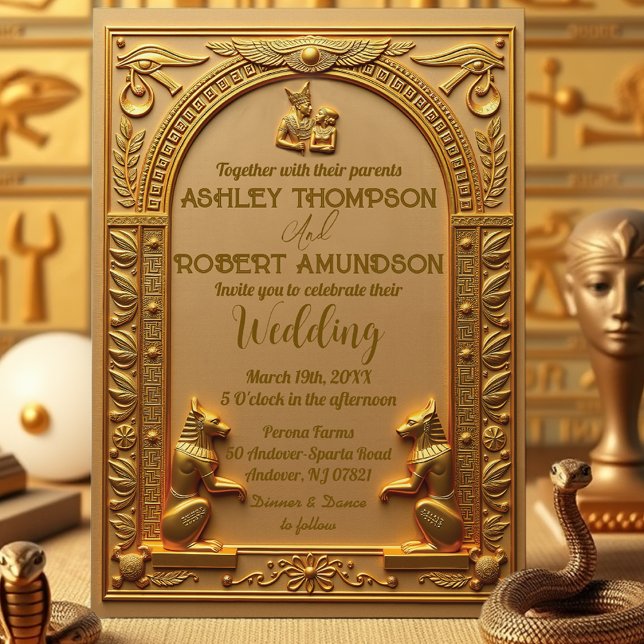 Elegante alte ägyptische Goldhochzeit Einladung (Royal Ancient Egypt Wedding  Invitation Template)