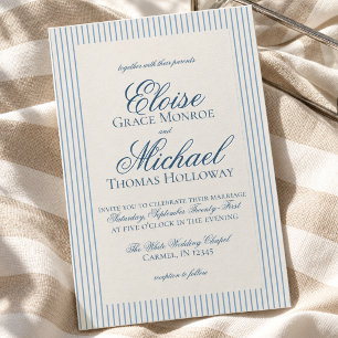 Elegante alte Geldskriptblaustreifen-Hochzeit Einladung