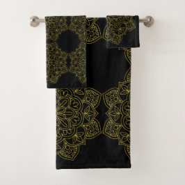 Elegante Alte Gold-Mandalas auf Schwarz Badhandtuch Set