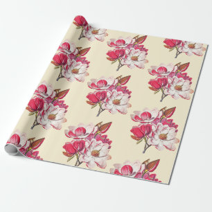 Elegante alte rosa Magnolie auf Beige Geschenkpapier