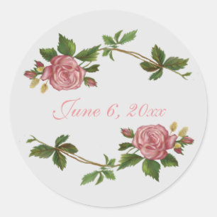Elegante alte rosa mit Datum Runder Aufkleber