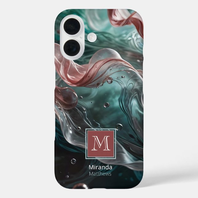 Elegante Alte Rose und Smaragdsilk-Typografie iPhone 16 Hülle (Rückseite)