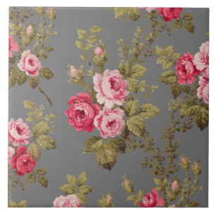 Elegante alte Rosen in Rosa auf grauem Hintergrund Fliese