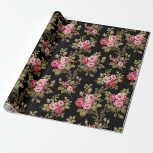Elegante alte Rosen in Rosa - schwarzer Hintergrun Geschenkpapier