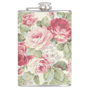 Elegante alte Rosen in Rosa und Rot Flachmann