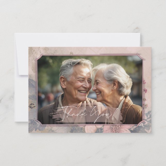 Elegante, altmodische Hochzeit Dankeschön Karte (Vorderseite)