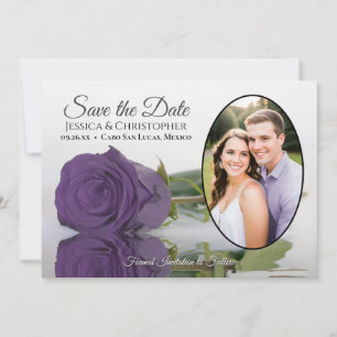 Elegante Amethyst Purpurrose und ovales Foto Hochz Save The Date