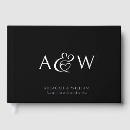Elegante Ampersand Monogram Silver Black Wedding Gästebuch