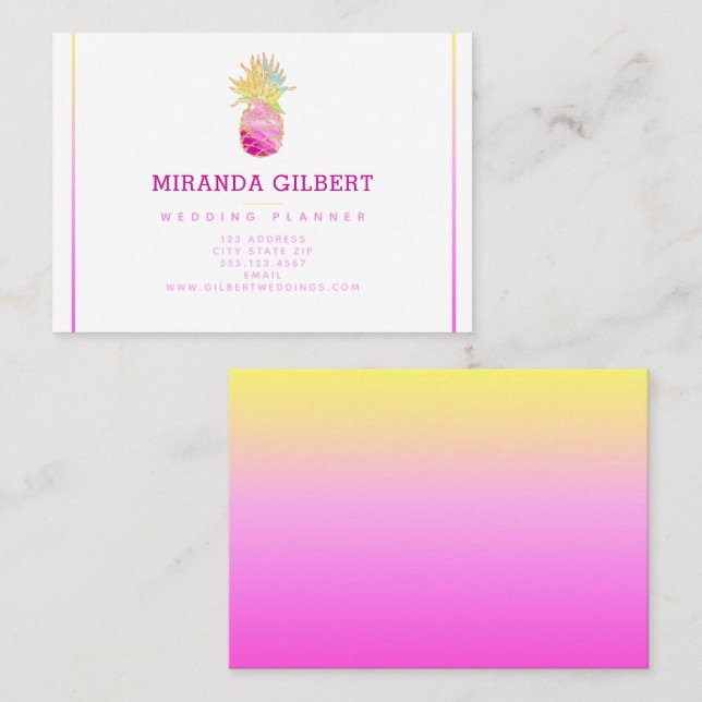 Elegante Ananas in Pinks und Gold Visitenkarte (Vorne/Hinten)