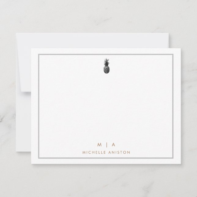 Elegante Ananas Moderne Monogram Classic Custom Mitteilungskarte (Vorderseite)