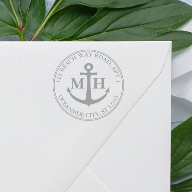 Elegante Anchor Nautical Monogram Rücksendeadresse Permastempel (Elegant Anchor Nautical Monogram Return Address Self-inking gray Stamp for nautical weddings)