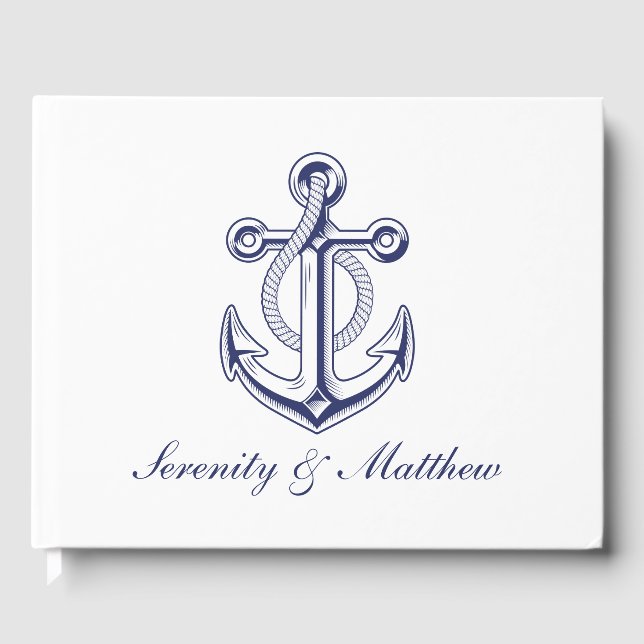 Elegante Anchor Navy Blue Nautical Wedding Gästebuch (Vorderseite)