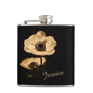 Elegante Anemone-Blume Schwarz Personalisiert Flachmann