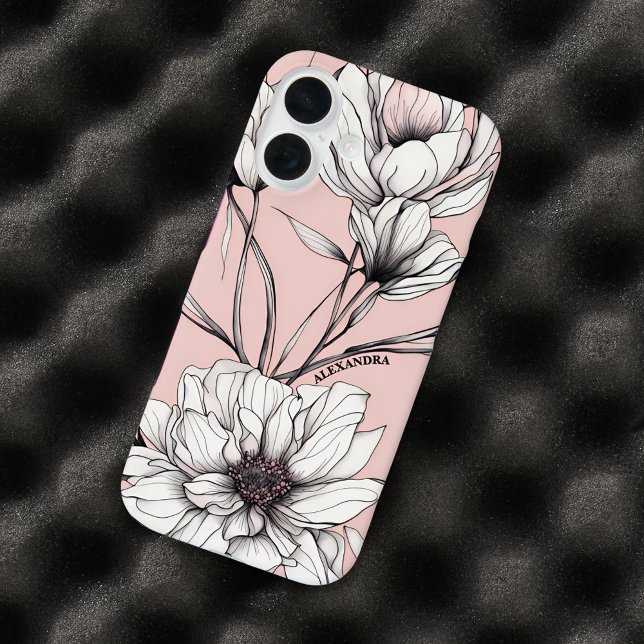 Elegante Anemone Floral Individuelle Name iPhone 16 Hülle (A beautiful floral phone case with subtle personalization.)