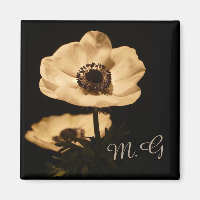 Elegante Anemonenblumen Initialen Magnet (Vorne)