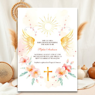Elegante Angel Wings Christlich Cross Baby Dusche Einladung