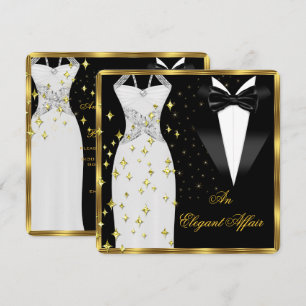 Elegante Angelegenheit Weißes Kleid Schwarze Flieg Einladung