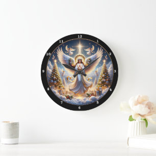Elegante Angelgerichte mit Weihnachtsbäumen Große Wanduhr