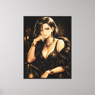 Elegante Anime-Frau – Dark Glamour Art Print Leinwanddruck