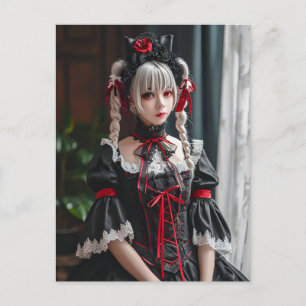 Elegante Anime-Hausangestellte mit Katzenohren Postkarte