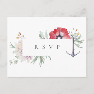 Elegante Anker-Blumen-Hochzeit-RSVP-Songwunsch Einladungspostkarte
