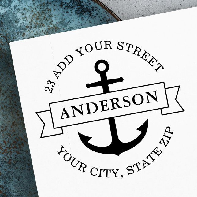 Elegante Anker- und Banner-nautische Rücksendeadre Gummistempel (Elegant anchor and banner nautical return address rubber stamp)