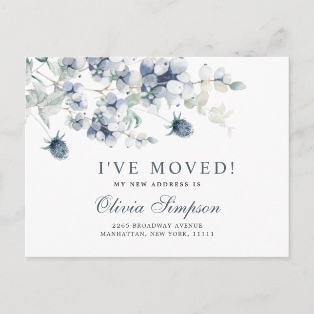 Elegante Ankündigung der Blue Winter Moving Postkarte (Vorderseite)