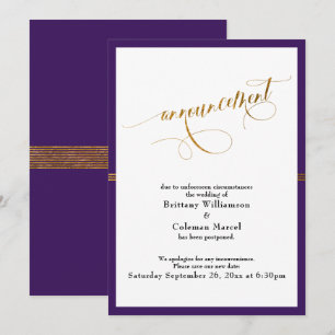 Elegante Ankündigung Lila & Gold Stripe Card