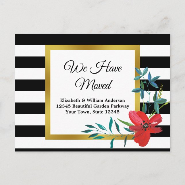 Elegante Ankündigung über Flora und Streifen Postkarte (Vorderseite)