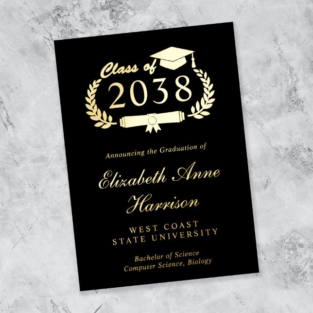 Elegante Ankündigung von Black Uni-Abschluß Foil (An elegant photo collage graduation announcement to celebrate the graduate's achievements)