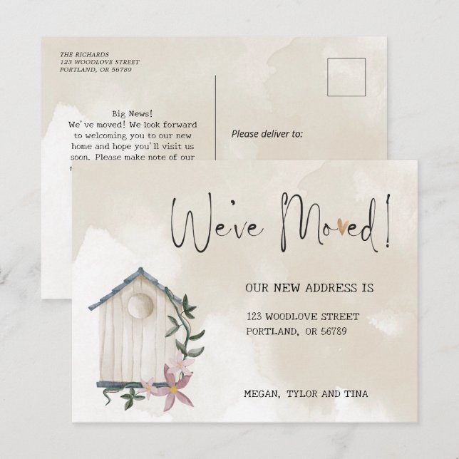 Elegante Ankündigung zur neuen Adressenverschiebun Postkarte (Vorne/Hinten)