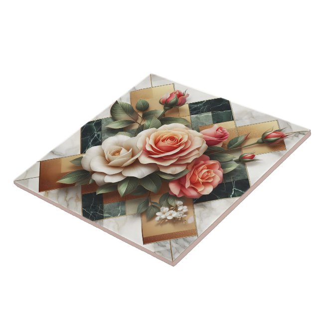 Elegante Anordnung farbenfroher Rose auf Marmor Fliese (Seite)
