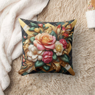 Elegante Anordnung farbiger Rose und Foliage Kissen