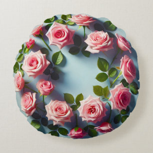 Elegante Anordnung rosa Rosen Rundes Kissen