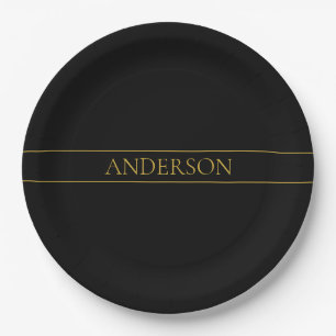 Elegante anpassbare Gold-Texte und -Linien Pappteller