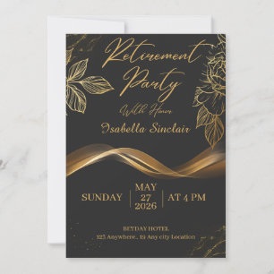Elegante anpassbare goldene florale Ruhestandsfeie Einladung