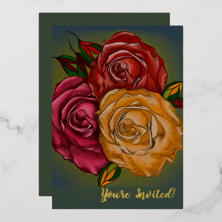 Elegante anpassbare warme bemalte Rosen Folieneinladung