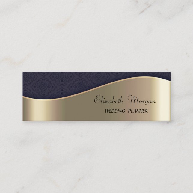 Elegante anspruchsvolle Imitate Gold, Black Damask Mini Visitenkarte (Vorderseite)