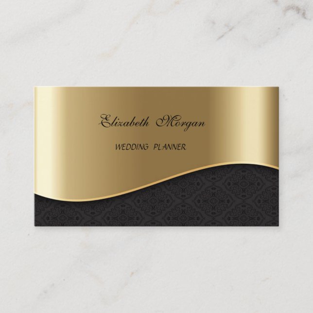 Elegante anspruchsvolle Imitate Gold, Black Damask Visitenkarte (Vorderseite)