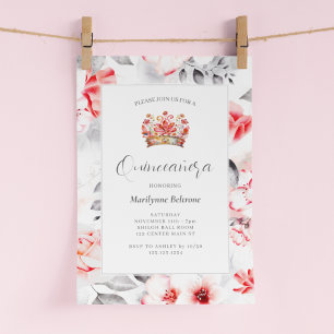 Elegante anspruchsvolle rote florale Quinceañera Einladung