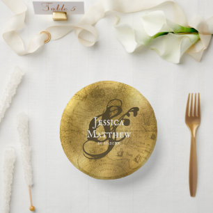 Elegante antike Goldene Metal Hochzeit Pappteller