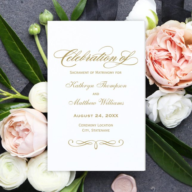 Elegante antike Goldkalligraphie-Hochzeitsprogramm (Von Creator hochgeladen)
