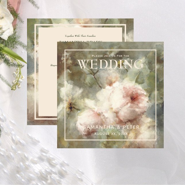 Elegante antike Rose, weich rosa Aquarellblume Einladung (Elegant Antique Roses, Soft Pink Watercolor Floral Invitation 2)