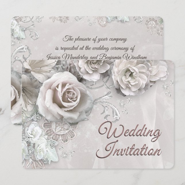 Elegante antike Rosen Einladung Hochzeit (Vorne/Hinten)